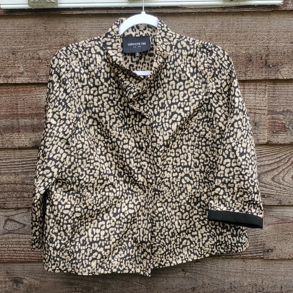 Lafayette 148 New York Leopard Jacket Medium Mandarin Collar Career - Picture 1 of 5